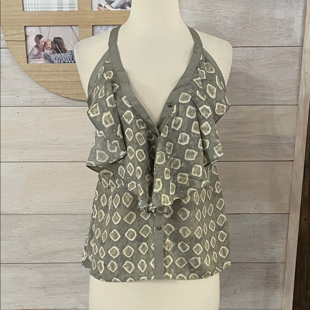Banana Republic Gray and Cream Patterned Blouse XS Petite